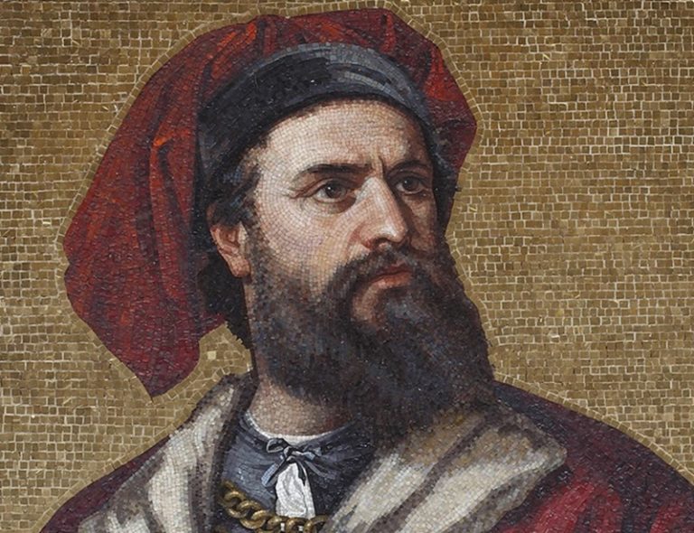 Marco Polo. Mosaico del Palacio Tursi. Imagen: Wikimedia